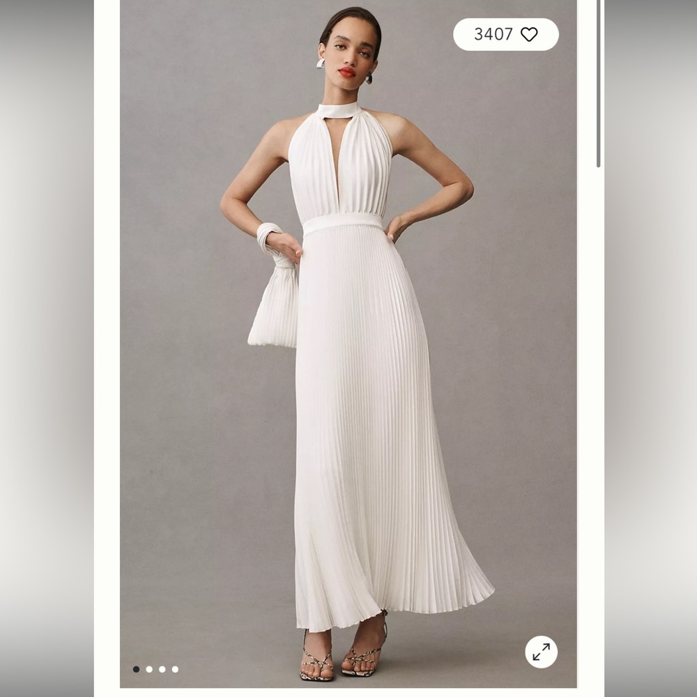 L'IDÉE Chateau Halter Front-Cutout Pleated Midi Dress